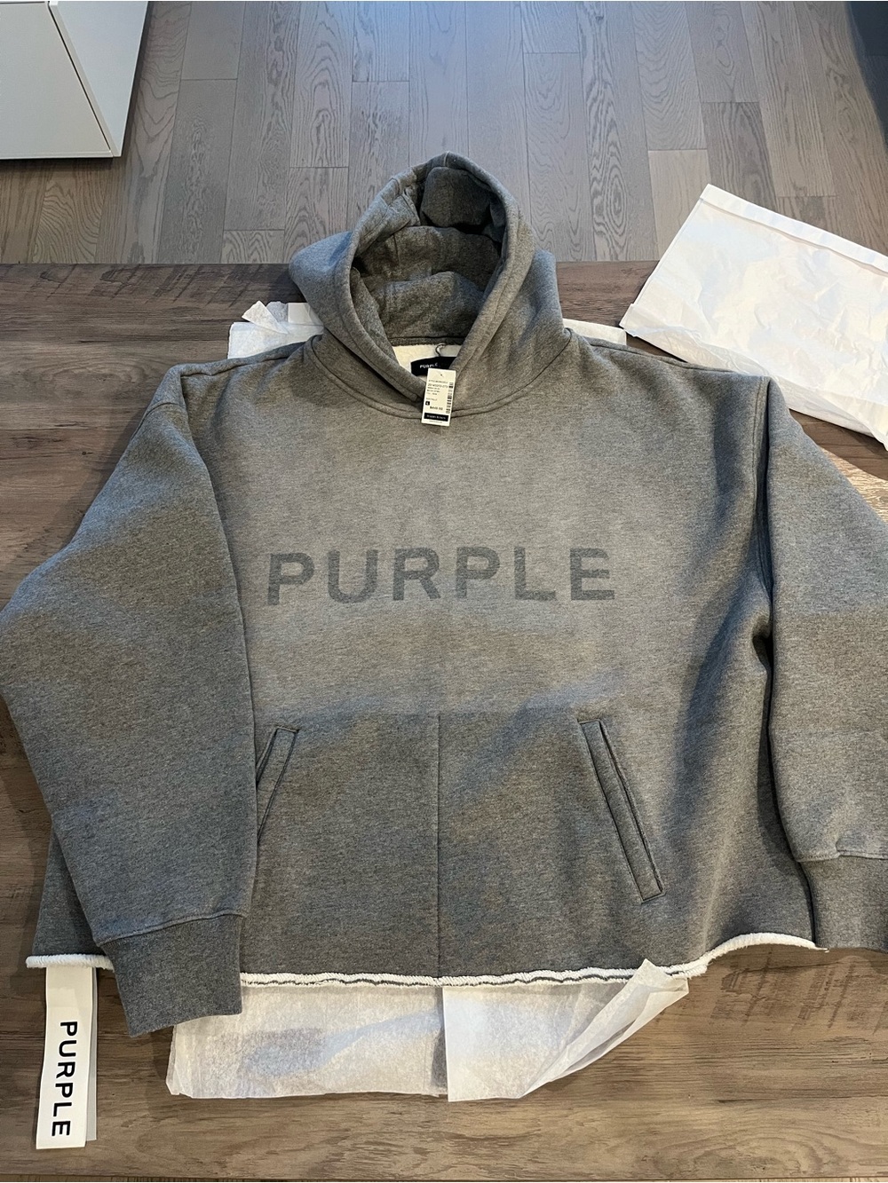 PURPLE Men's Gray Crewneck Hoodie - Logo Pullover